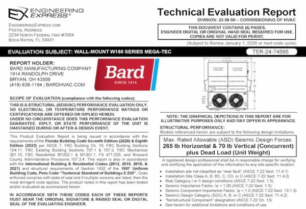 Bard: Wall-Mounted W180 Series Mega-Tec Technical Evaluation Report