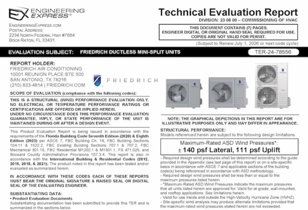 Friedrich: Ductless Mini-Split Units Technical Evaluation Report