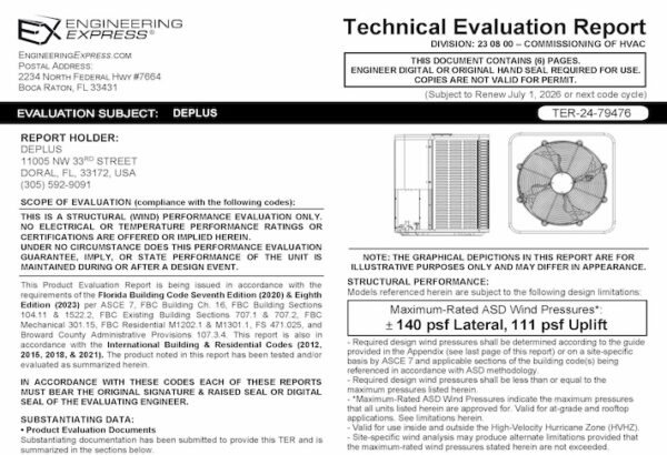 Deplus: Split System Units Technical Evaluation Report