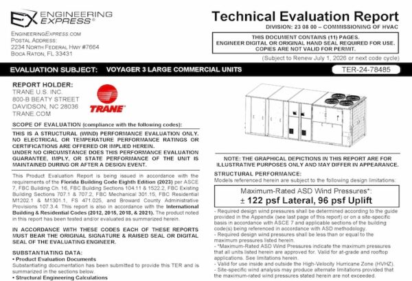 Trane: Voyager 3 Large Commercial Units Technical Evaluation Report