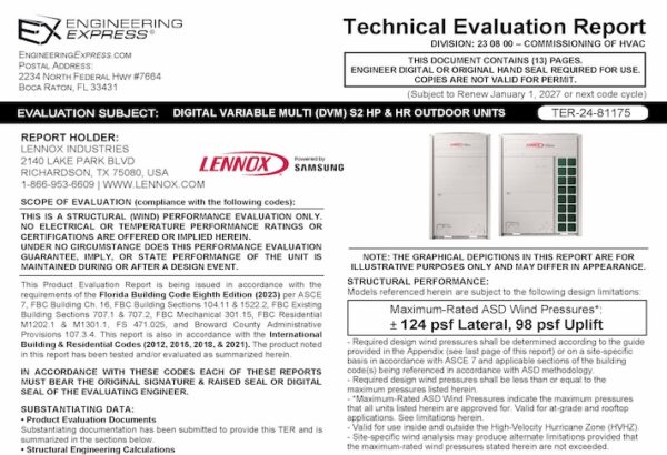 Lennox: Digital Variable Multi (DVM) S2 HP And HR Outdoor Units Technical Evaluation Report