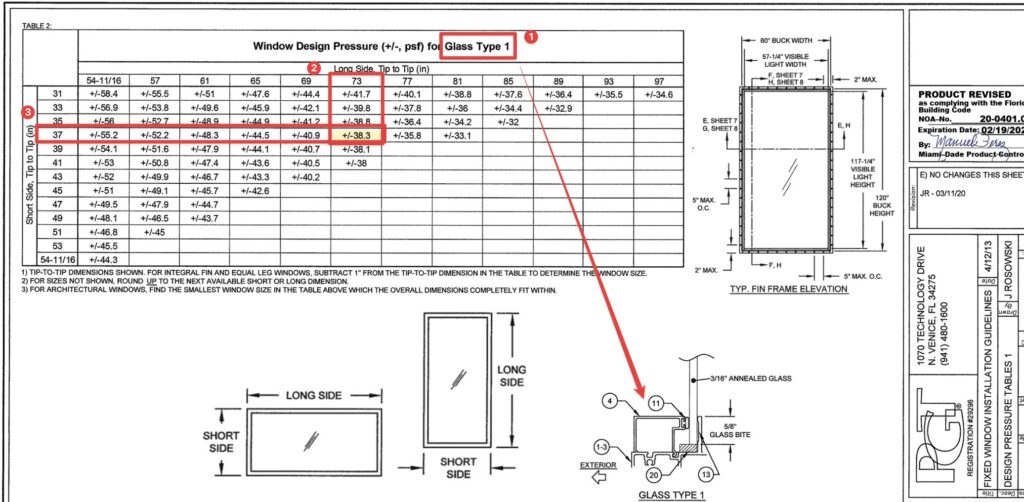 PGT NOA Example finding design pressures for permit