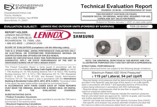Lennox: Residential Air Conditioning (RAC) Units (Powered by Samsung) Technical Evaluation Report