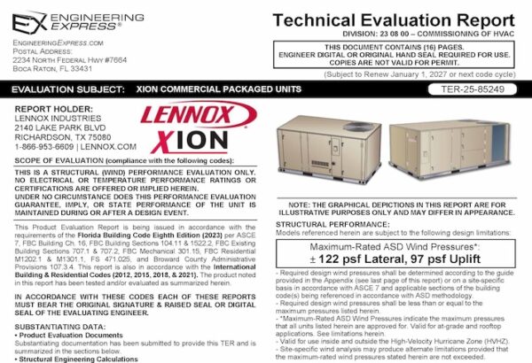 Lennox: Xion Commercial Package Units Technical Evaluation Report