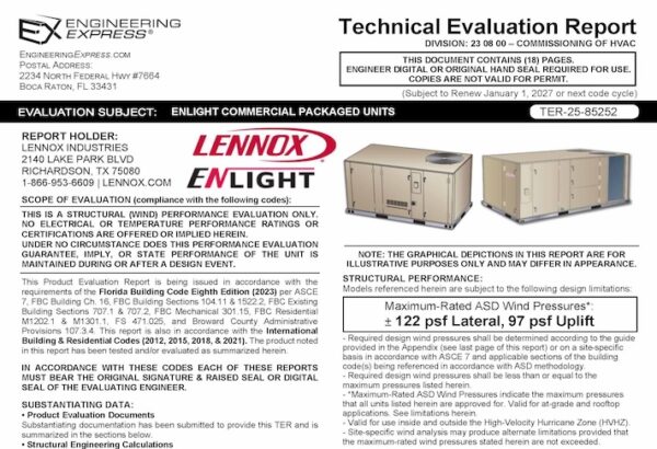 Lennox: Enlight Commercial Package Units Technical Evaluation Report