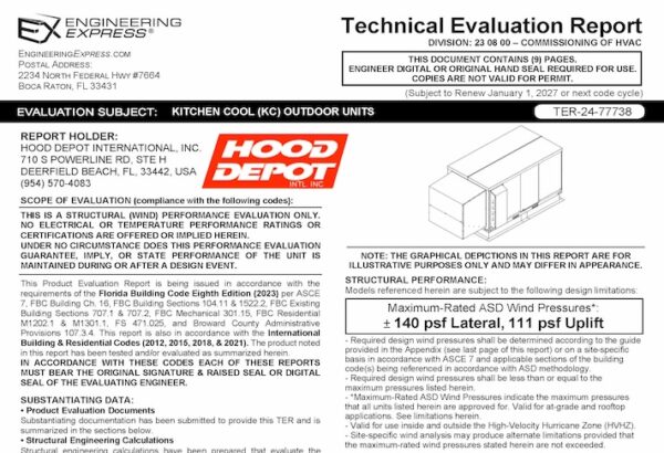 Hood Depot: Kitchen Cool (KC) Outdoor Units Technical Evaluation Report