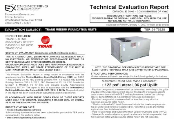 American Standard: Medium Foundation Units Technical Evaluation Report
