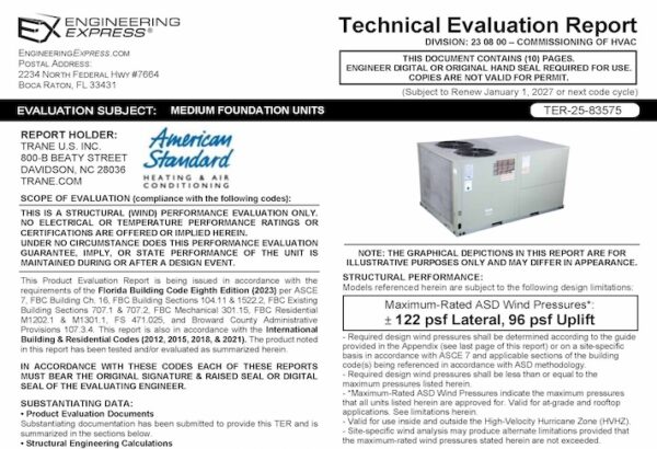 American Standard: Medium Foundation Units Technical Evaluation Report