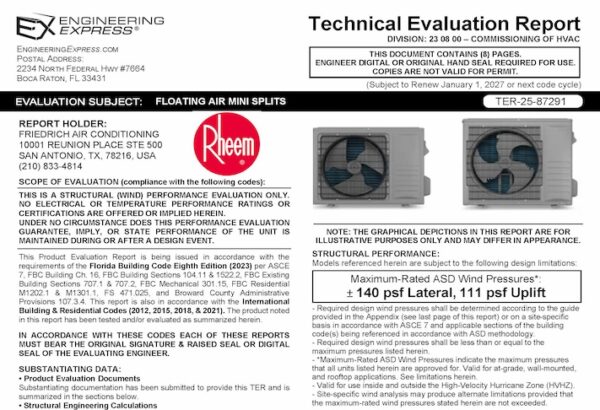 Rheem: Floating Air Mini Split Units Technical Evaluation Report
