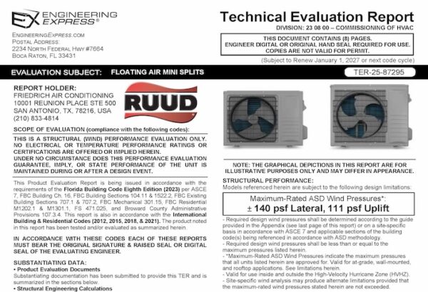Ruud: Floating Air Mini Split Units Technical Evaluation Report