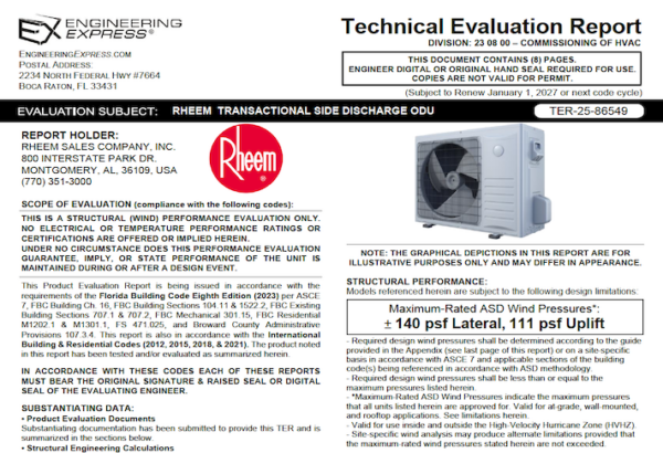 Rheem: Transactional Side Discharge ODU Technical Evaluation Report