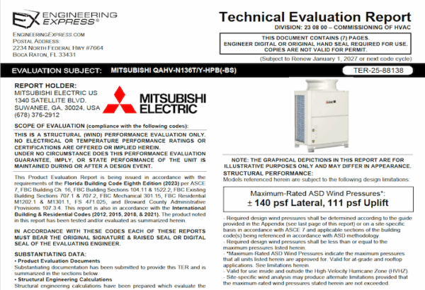 Mitsubishi Electric: QAHV-N136T/Y-HPB(-BS) Units Technical Evaluation Report