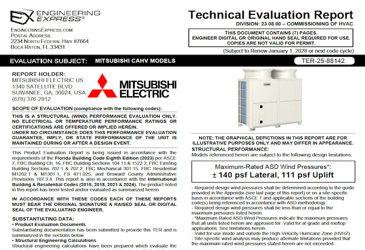 Mitsubishi Electric: CAHV Units Technical Evaluation Report