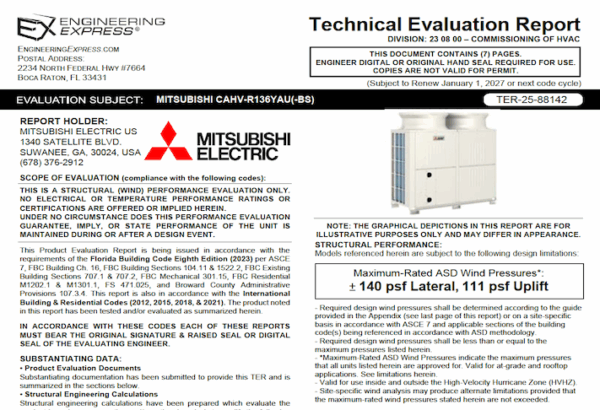 Mitsubishi Electric: CAHV Units Technical Evaluation Report