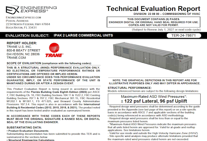 Trane: IPAK 2 Large Commercial Units Technical Evaluation Report