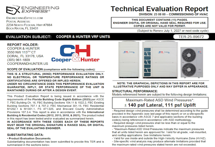Cooper & Hunter: VRF Outdoor Units Technical Evaluation Report