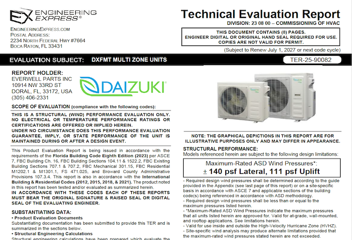 Everwell Parts: Daizuki Multi Zone Units Technical Evaluation Report