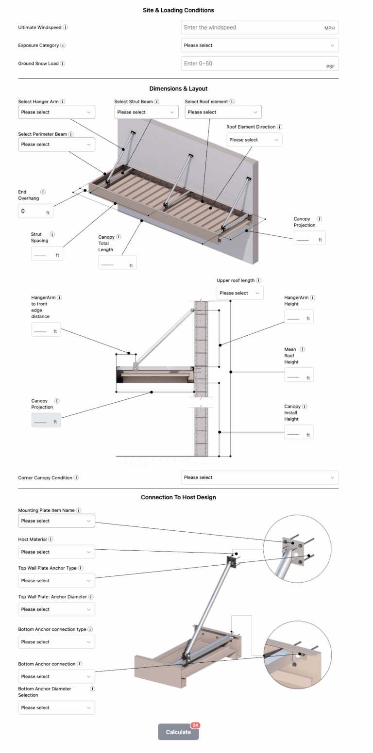Engineering Express Suspended Canopy Calculator 2025 edition