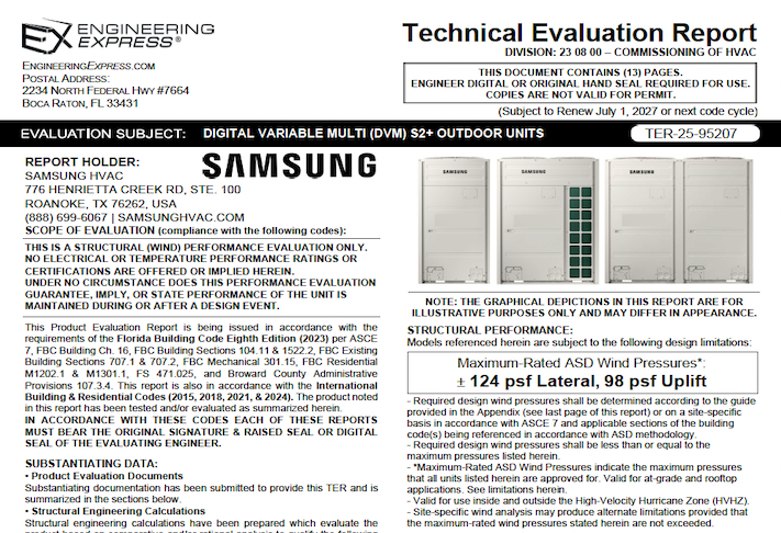 Samsung: Digital Variable Multiple (DMV) S2+ Outdoor Units Technical Evaluation Report