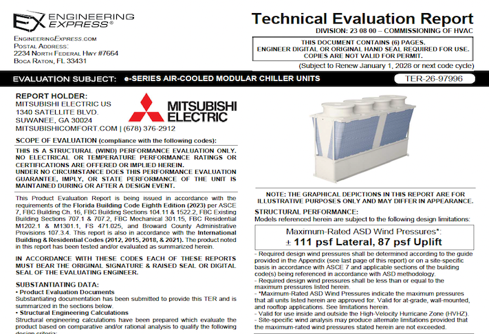 Mitsubishi Electric: e-Series Air-Cooled Modular Chiller Units Technical Evaluation