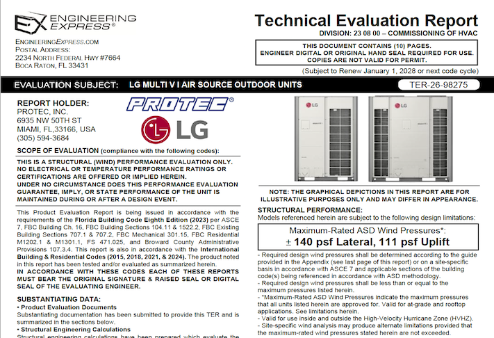LG: Multi V I Air Source Outdoor Units Technical Evaluation Report