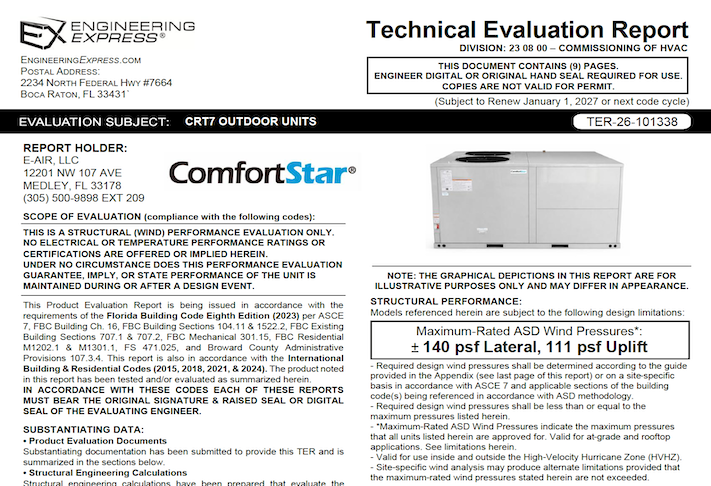 eAir: ComfortStar CRT7 Outdoor Units Technical Evaluation Report