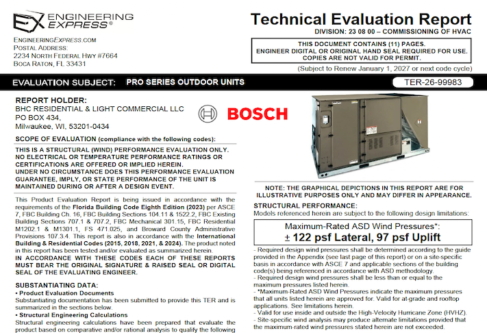 Bosh: Pro Series Outdoor Units Technical Evaluation Report