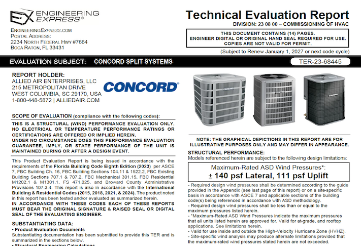 ALLIED AIR: CONCORD SPLIT SYSTEM UNITS