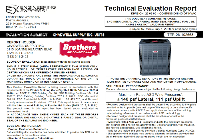 Chadwell Supply: Split System Units Technical Evaluation Report