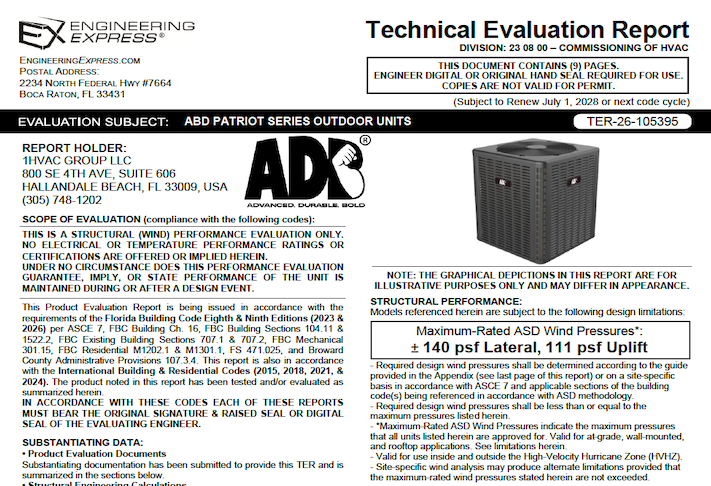 ABD: Patriot Series Outdoor Units Technical Evaluation Report