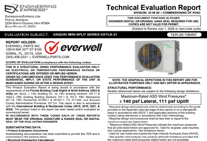 Everwell Parts: Daizuki Mini-Split Series DXTCA-21